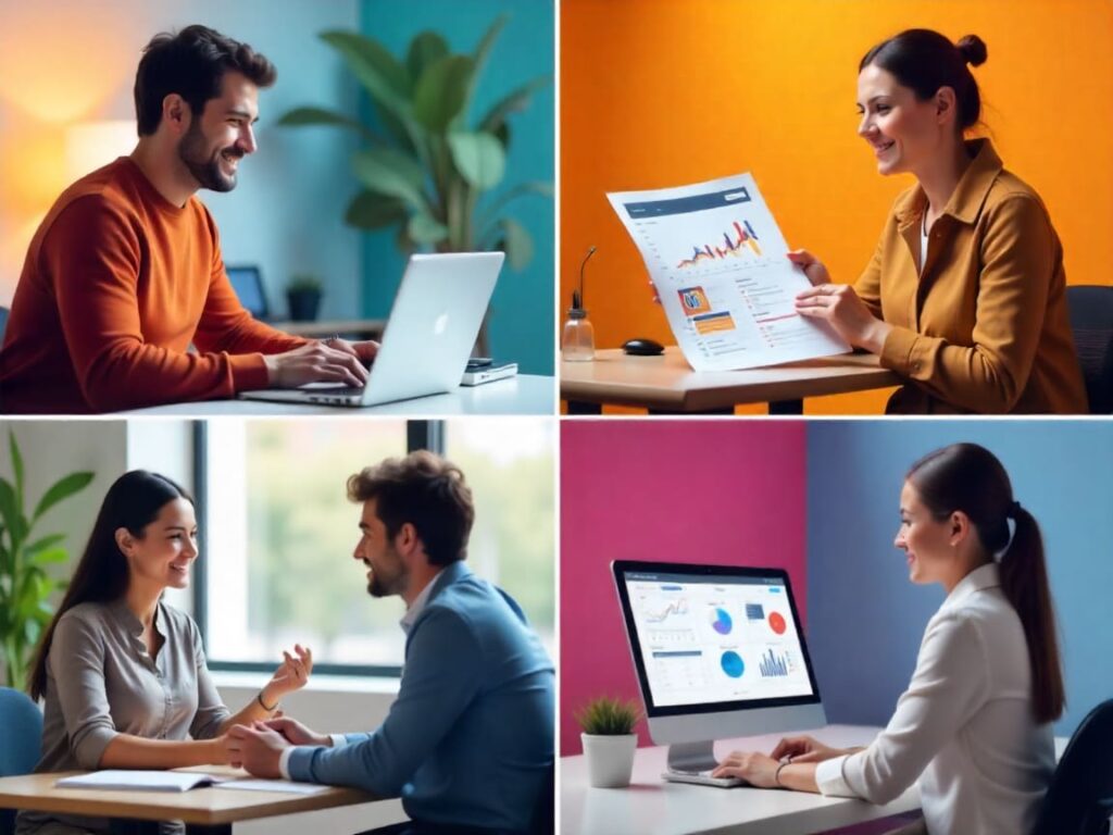 Various businesses benefiting from marketing services including startups, institutions, and enterprises