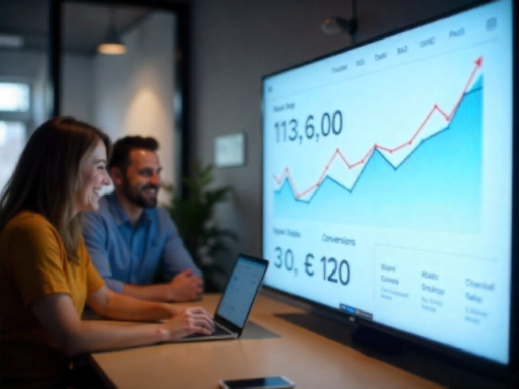 Data dashboard showing real marketing results and KPIs improvement for digital campaigns