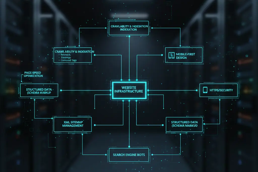 Website technical infrastructure showing technical SEO optimization components