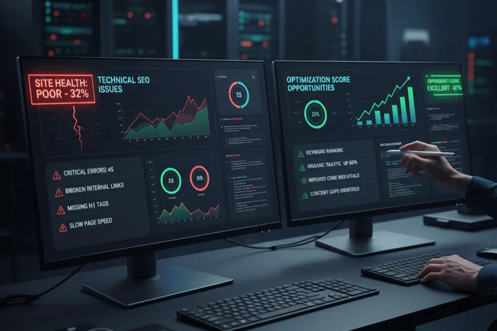 Comprehensive SEO audit revealing technical website issues and optimization opportunities