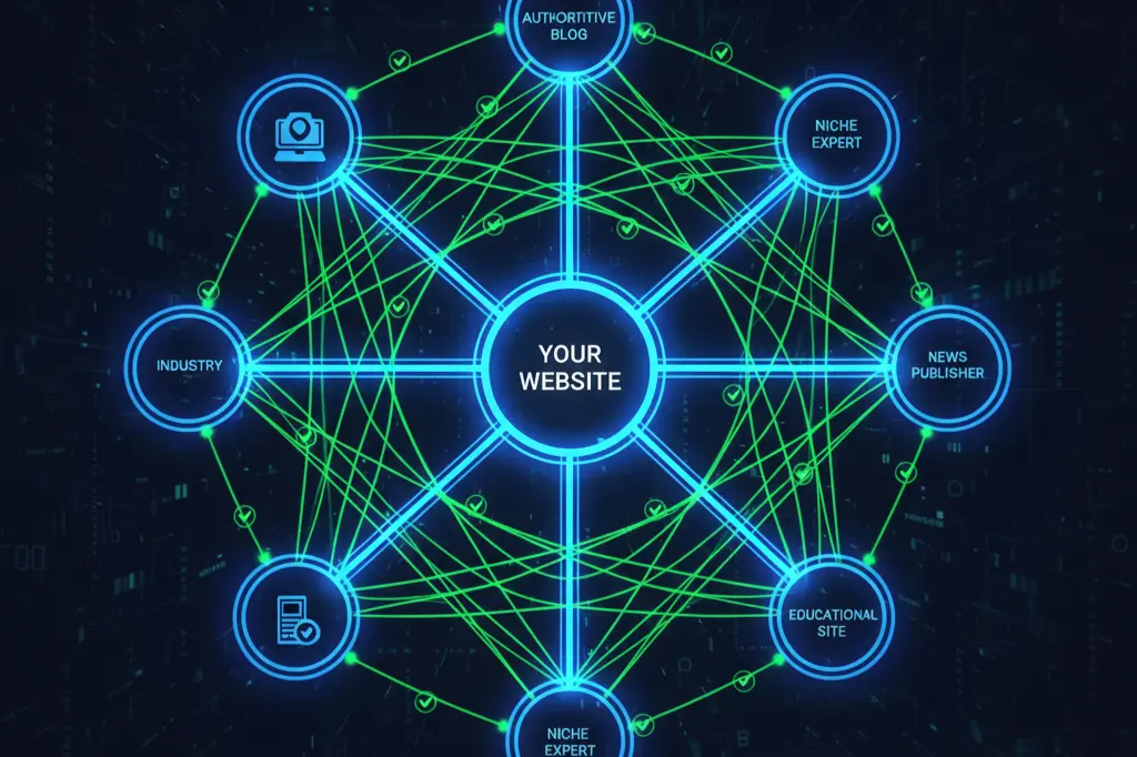 Off-page SEO audit visualization showing backlink profile and authority distribution