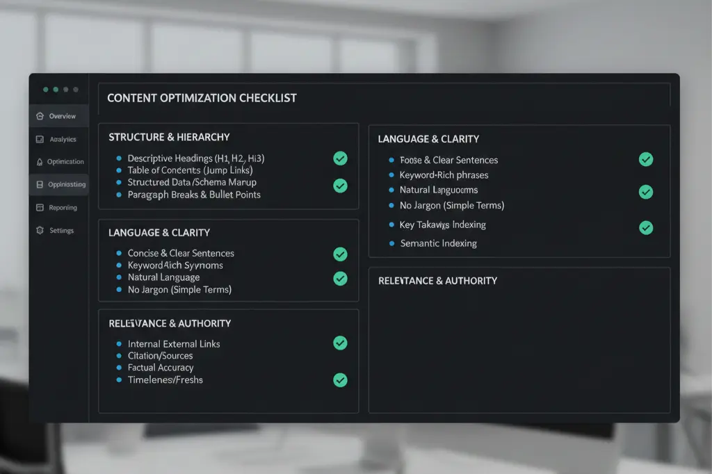 LLM-optimized content structure showing semantic headings and entity markup