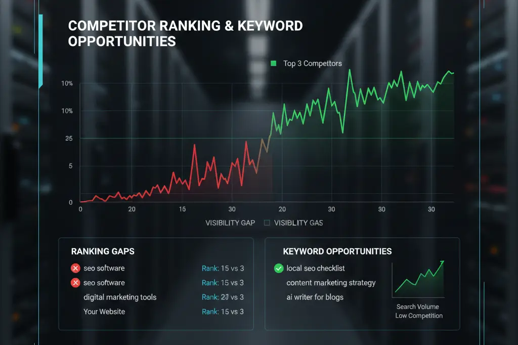 Competitor SEO analysis showing ranking gaps and keyword opportunities