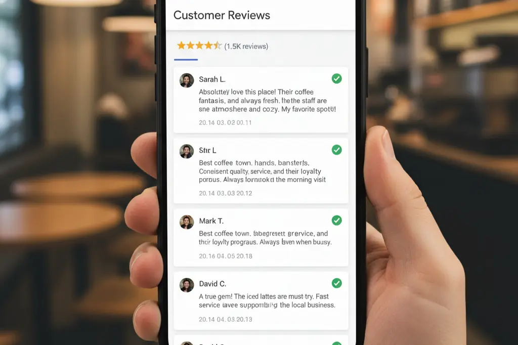 Five-star customer reviews on Google My Business profile demonstrating local business trustworthiness and quality