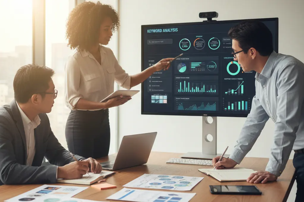 SEO team analyzing on-page optimization strategies and website performance metrics