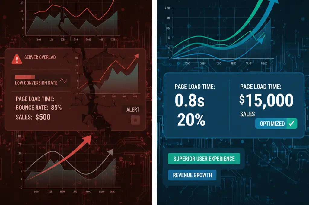 Before and after SEO audit results showing improved website rankings and traffic