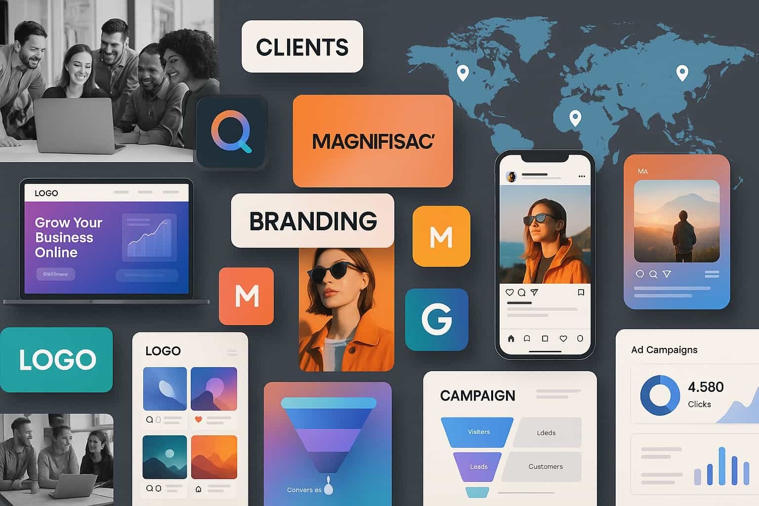 Creative wall - ad creatives produced by Paradigm Media Networks for Meta, Google and YouTube