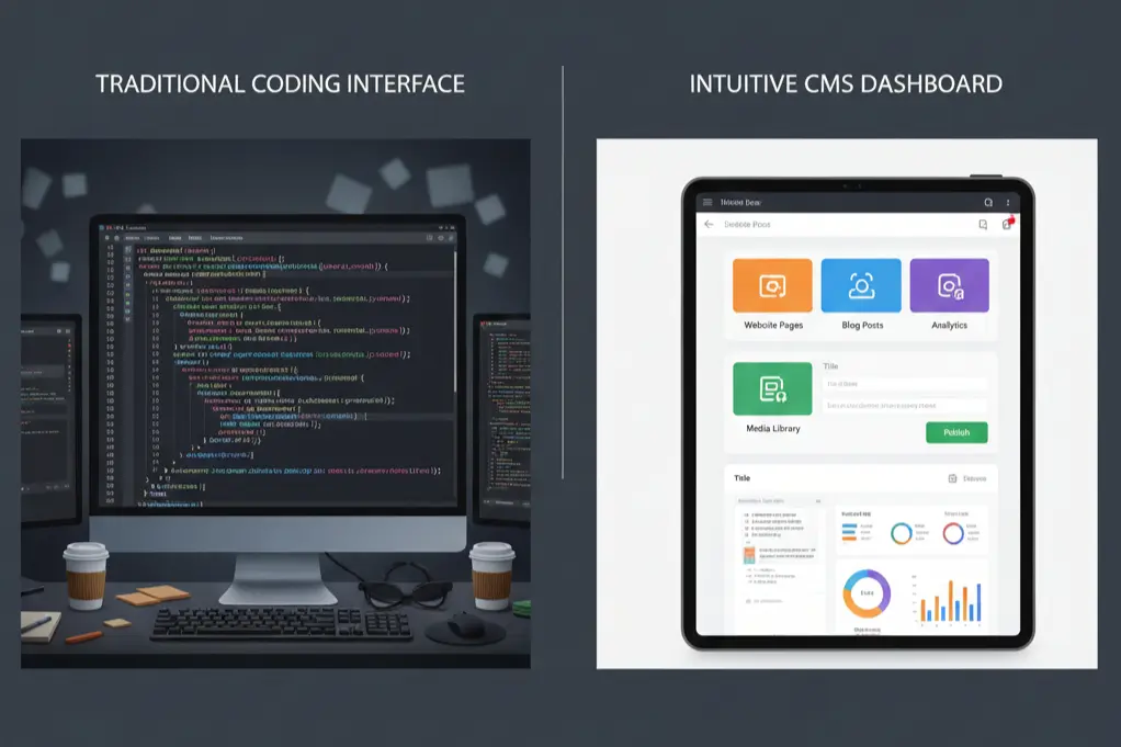 Difference between traditional website coding and CMS website development interface