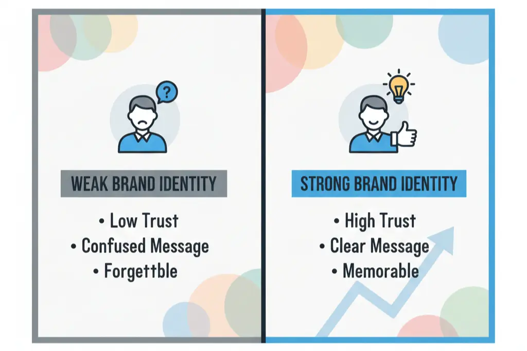 Comparison of weak brand identity versus strong brand identity customer perception