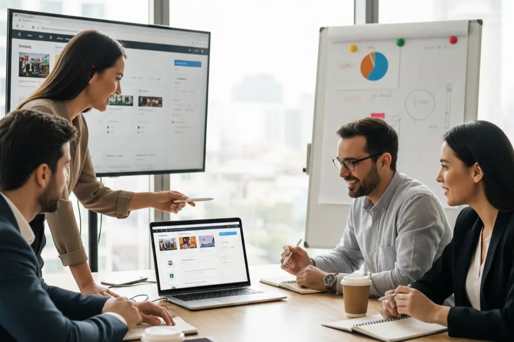 Team using CMS website development for instant content updates