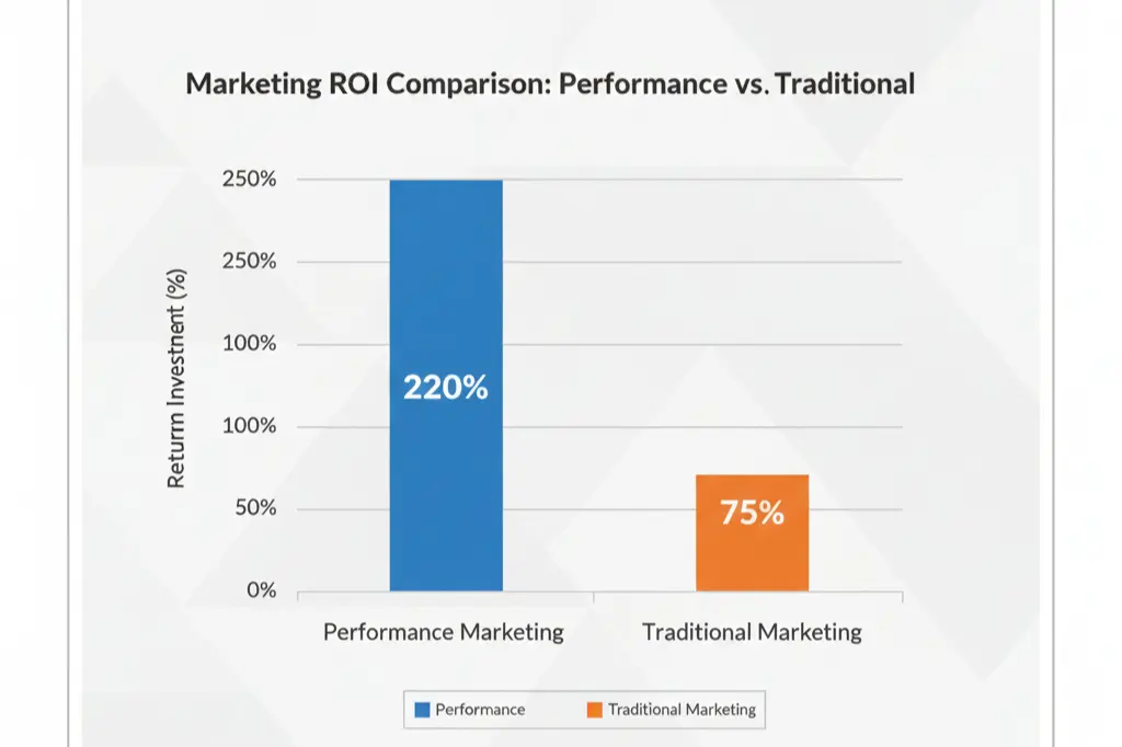 ROI comparison showing performance marketing services outperforming traditional advertising
