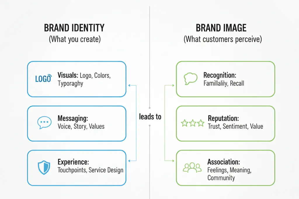 Brand identity versus brand image comparison for business branding solutions