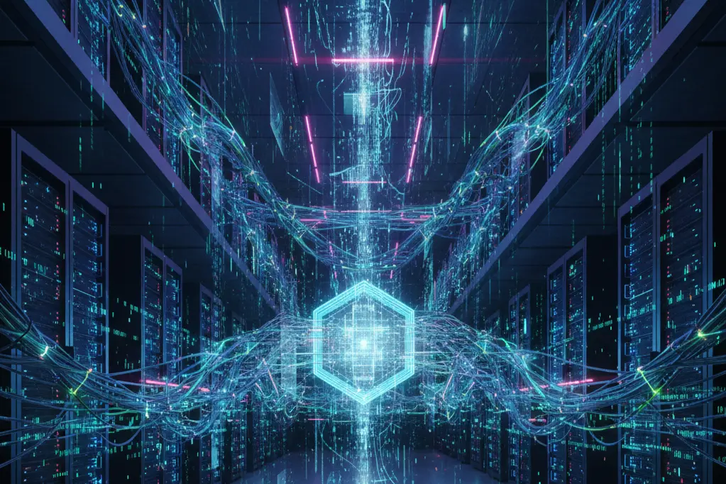 Backend development infrastructure showing servers databases and data processing