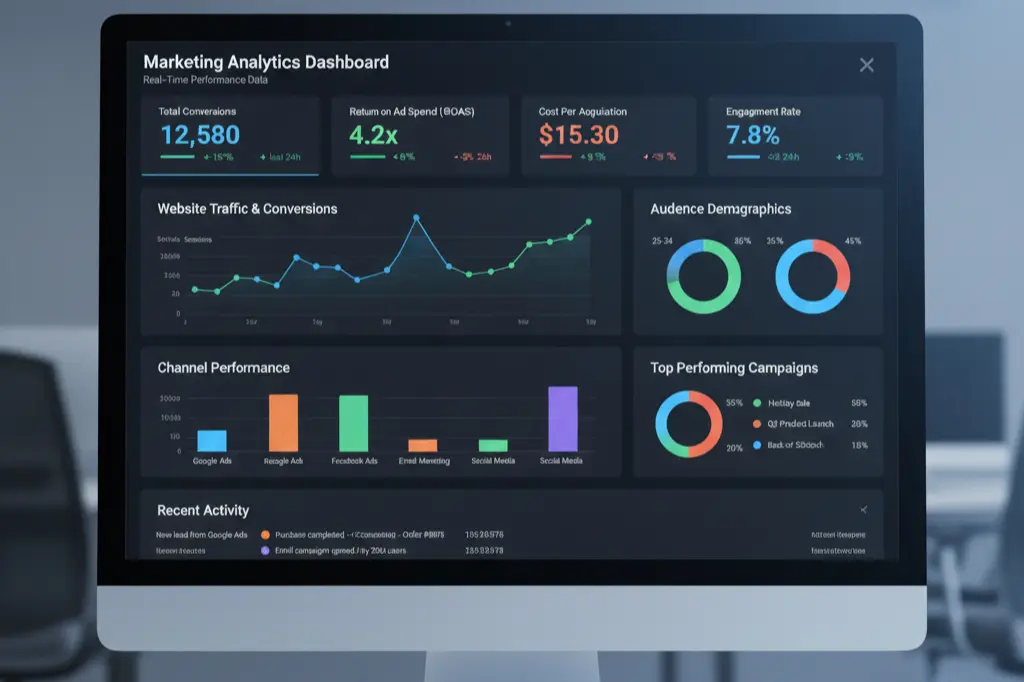 data driven performance marketing agency dashboard showing campaign optimization