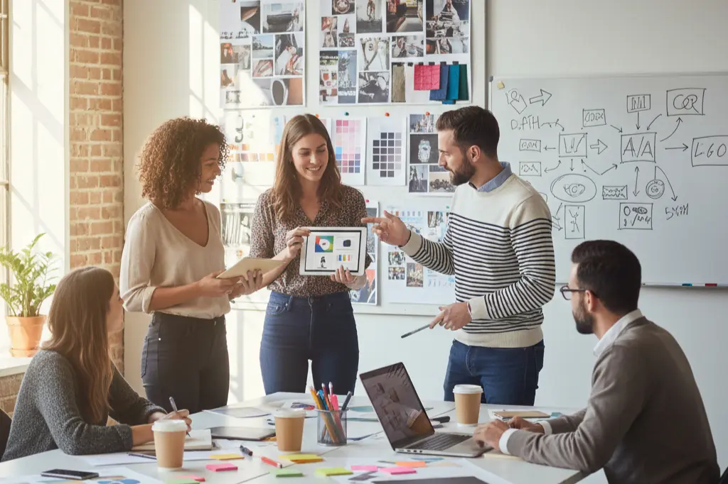 Branding and marketing agency team developing brand identity strategy