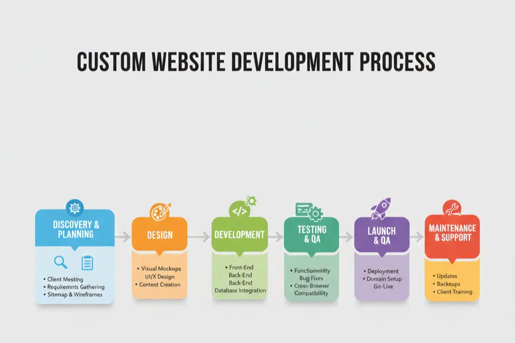 Step-by-step custom website development process from discovery to launch