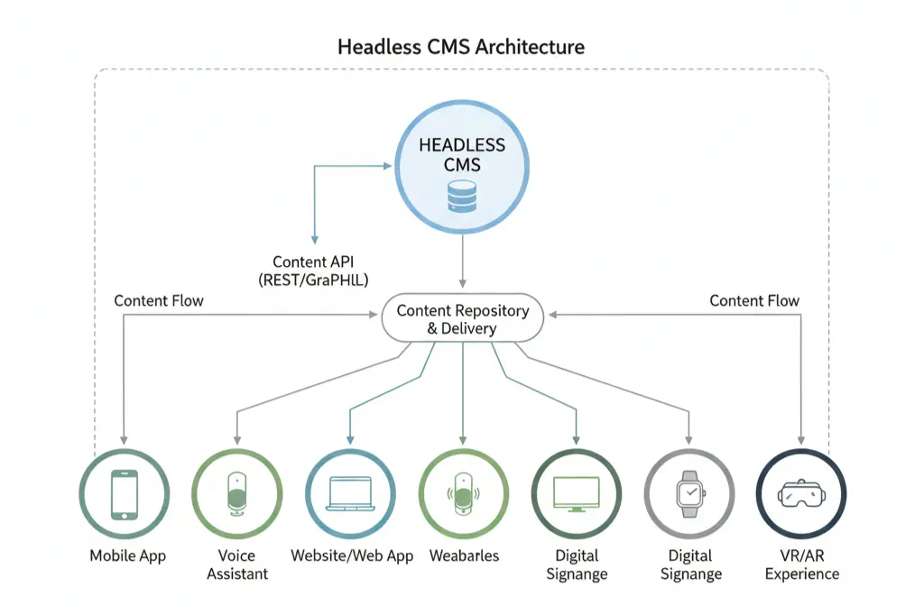 Headless CMS development architecture delivering content across platforms