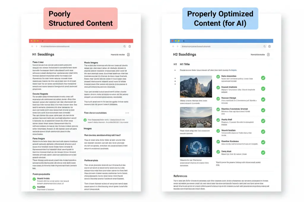 Content structure optimization for Perplexity AI showing proper heading hierarchy and formatting