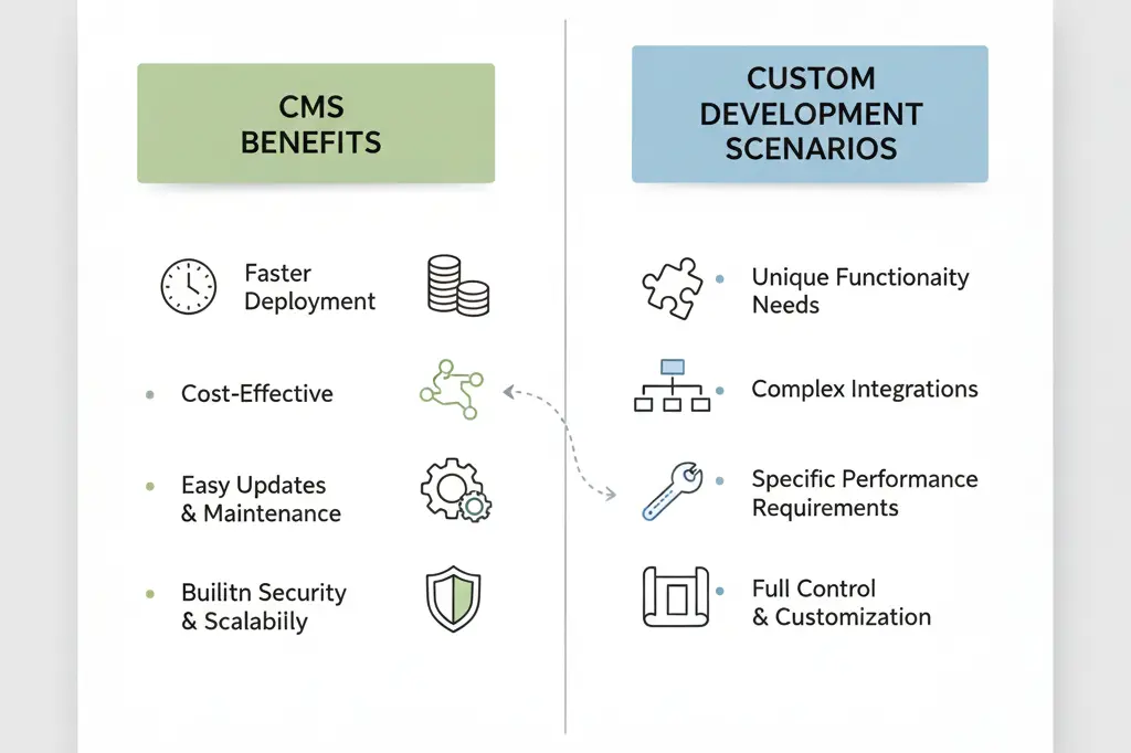 CMS website development compared with custom development approaches