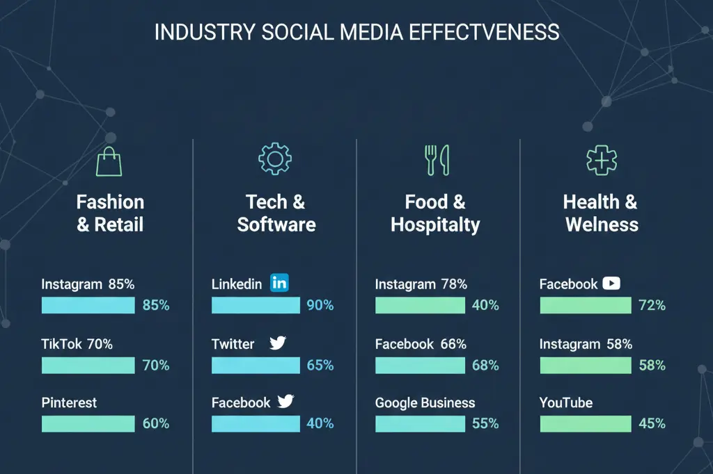 Social media marketing impact varies by industry B2B, e-commerce, local services effectiveness comparison