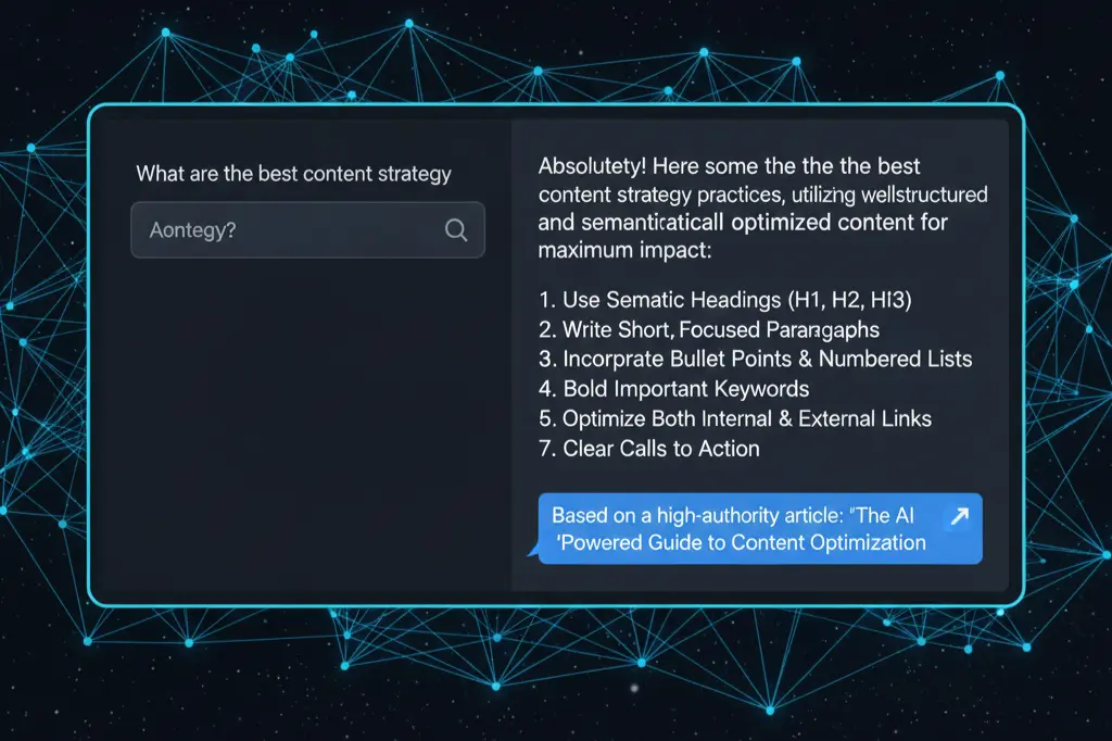 example of ChatGPT using optimized content to answer user query about content strategy