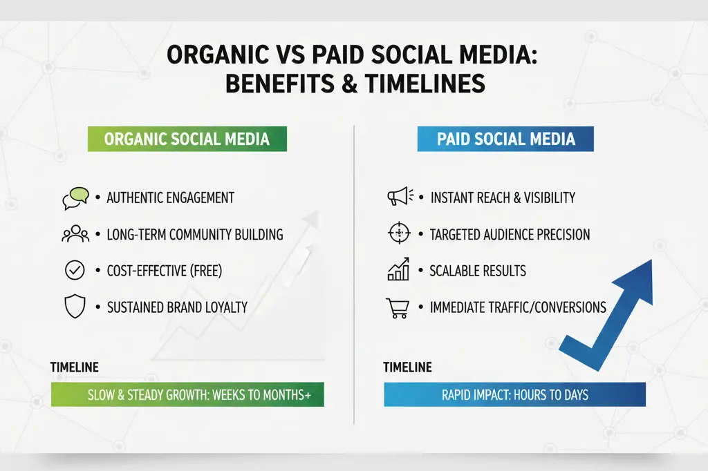 Paid vs organic social media marketing comparison for businesses