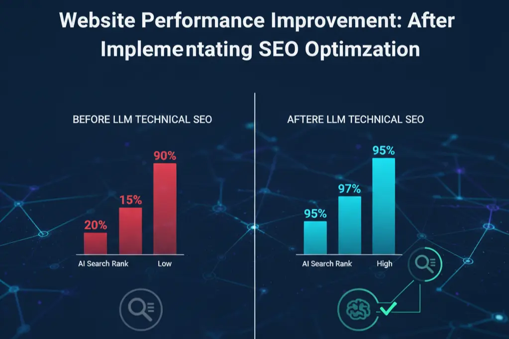 Website performance improvement after implementing LLM technical SEO optimization services