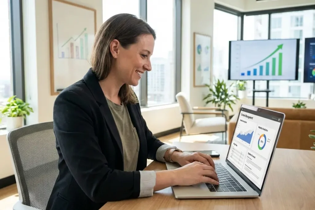 Business professional managing CMS website development for scalable growth