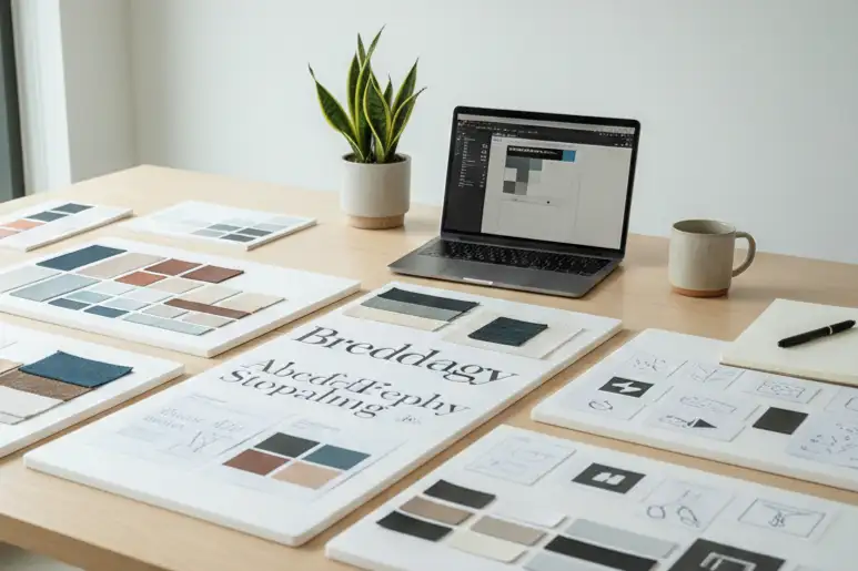 Professional branding services workspace with brand strategy elements and design systems.