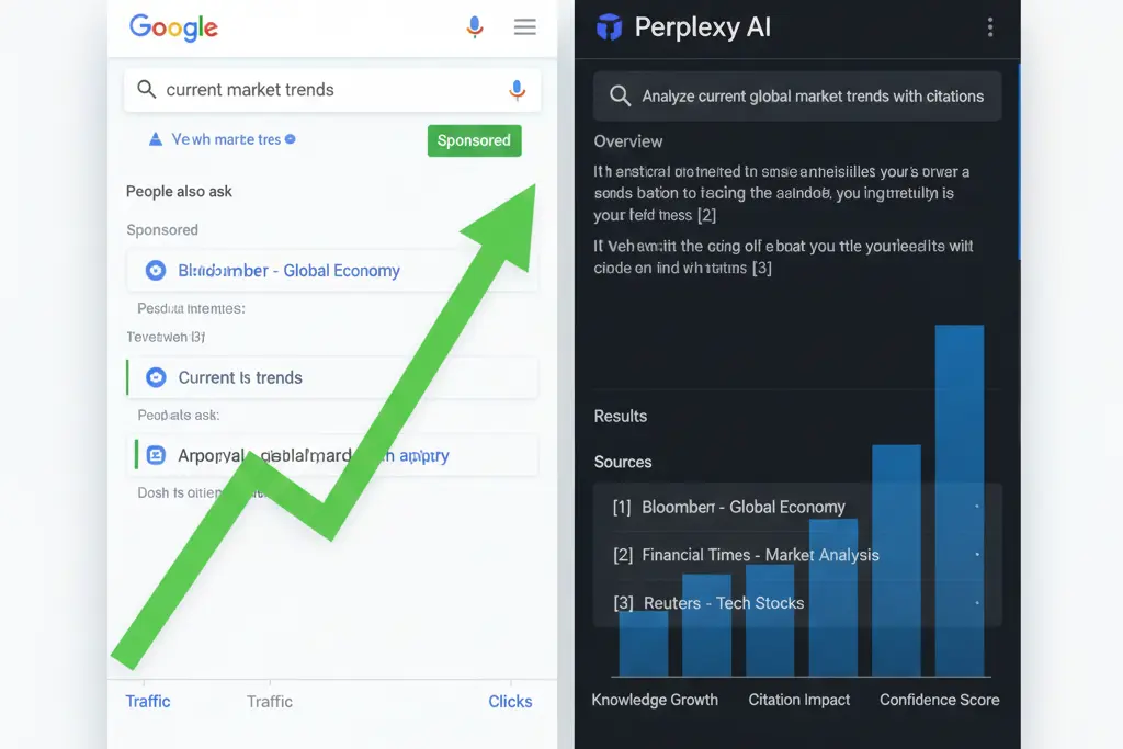 Perplexity AI search engine optimization comparison with traditional SEO showing ranking factors and citation metrics