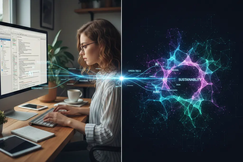 content creator optimizing blog post for ChatGPT with AI neural network visualization showing content processing