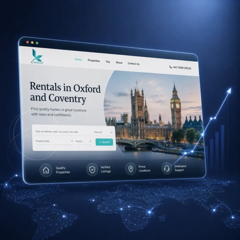 Karnani Properties project website shown on a laptop screen