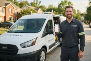 HVAC contractor viewing Google Business Profile ranking number one in Google Maps Local Pack on smartphone