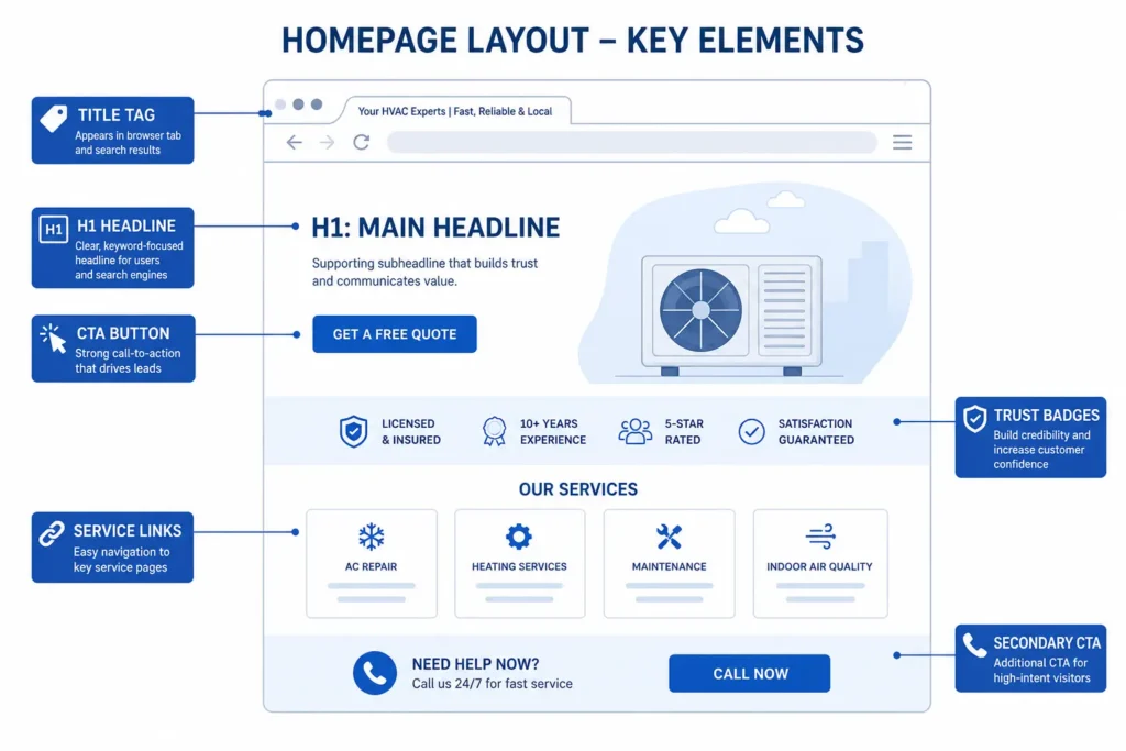 Homepage structure for on page seo for hvac websites