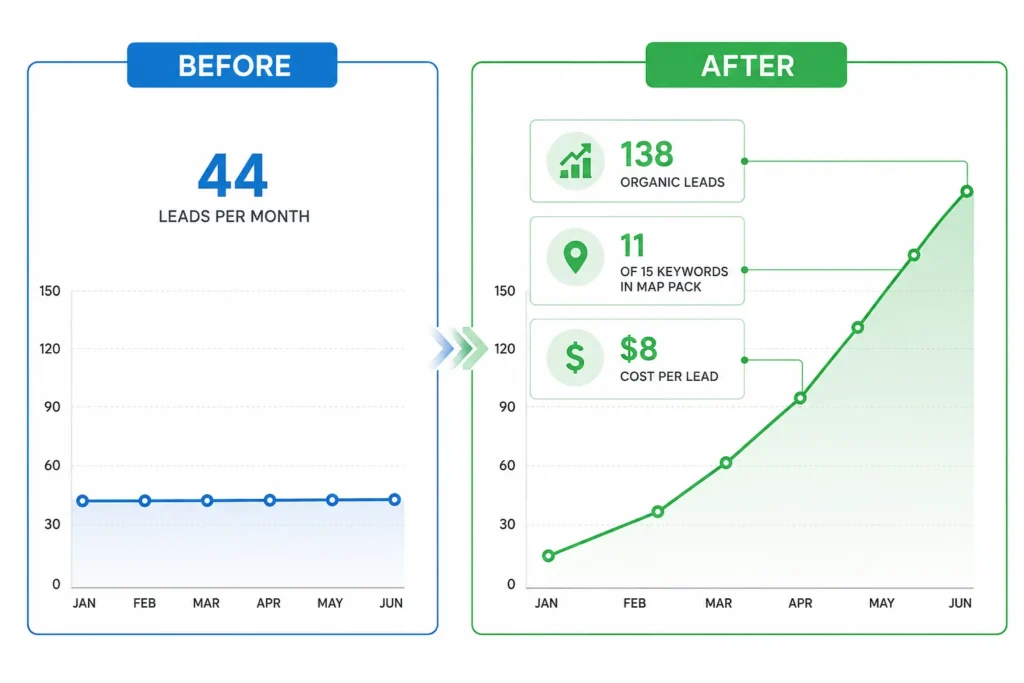 HVAC SEO case study showing 213 percent increase in organic leads after 6 months of affordable HVAC SEO implementation