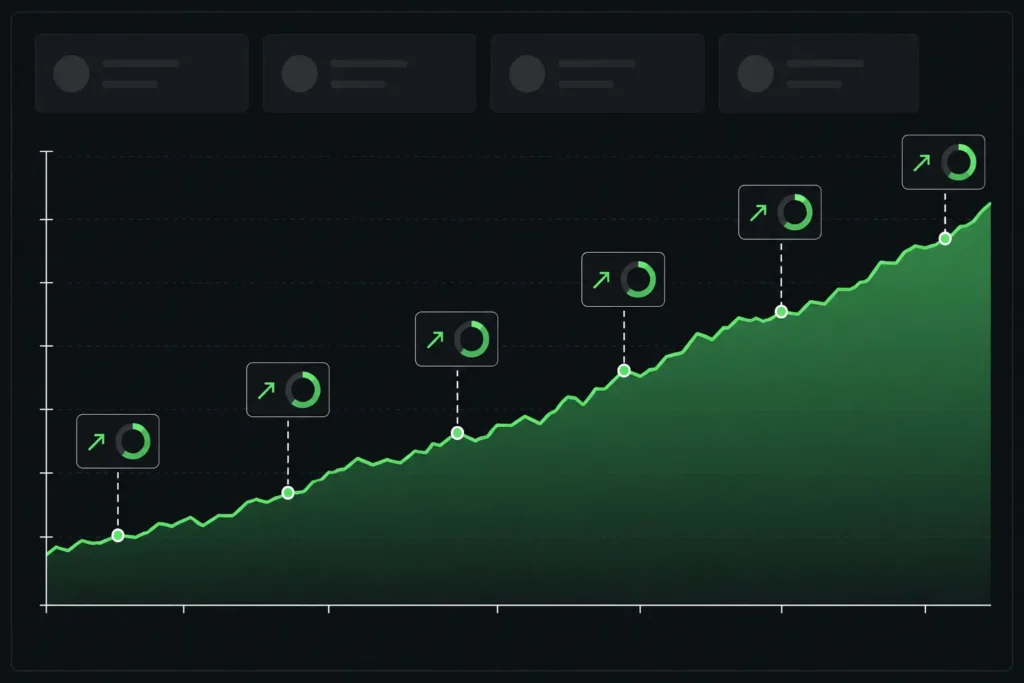 HVAC SEO results graph showing 102% organic traffic increase over six month period