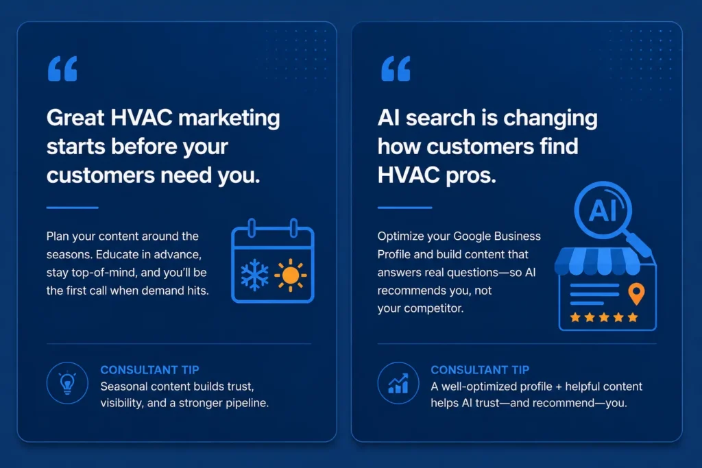 Expert tips for HVAC SEO in 2026 covering seasonal content timing and AI search optimization