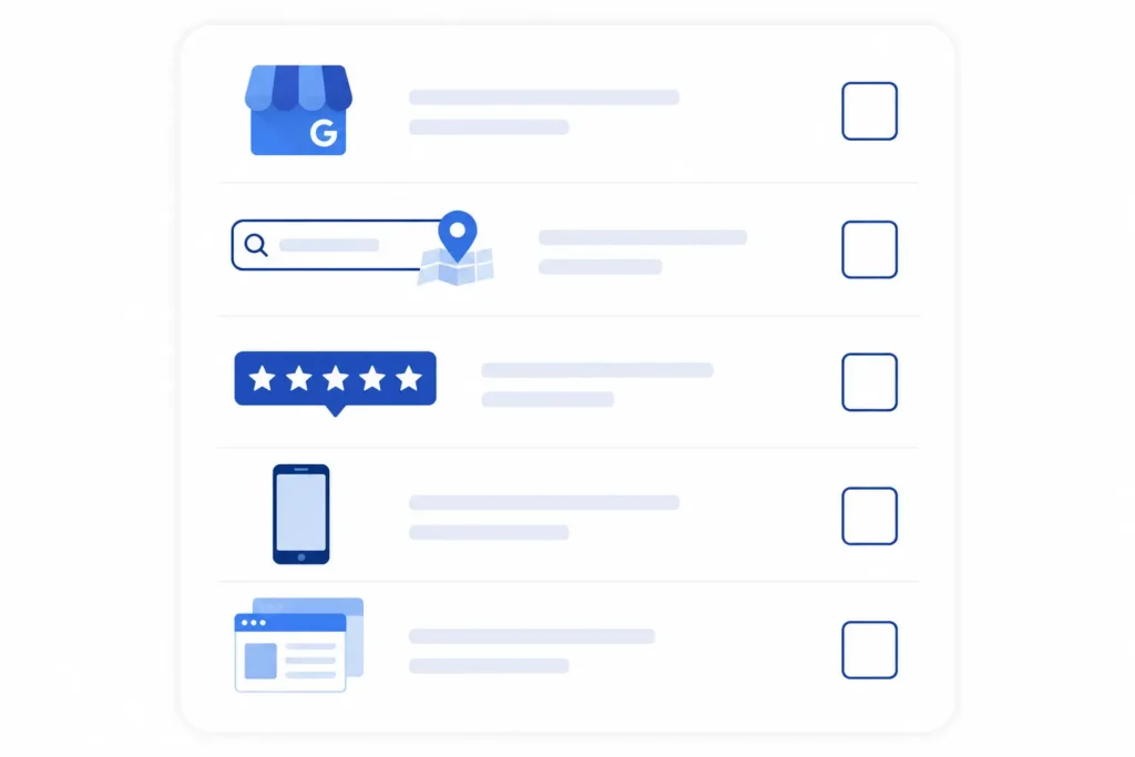 Five-step checklist illustration showing how HVAC business owners can start with SEO optimization today