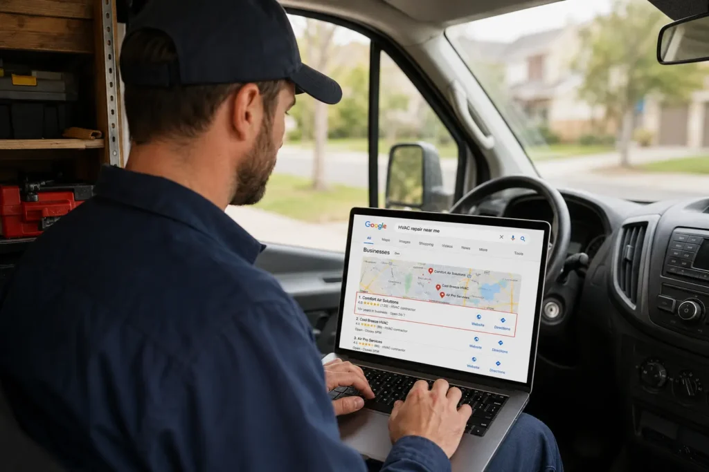 HVAC contractor using SEO to rank in Google Maps local pack as part of marketing my hvac business