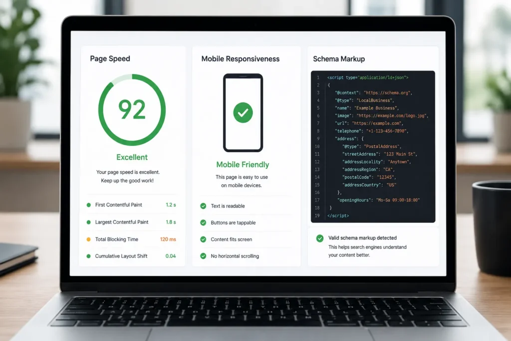 Technical on page seo for hvac page speed and schema elements