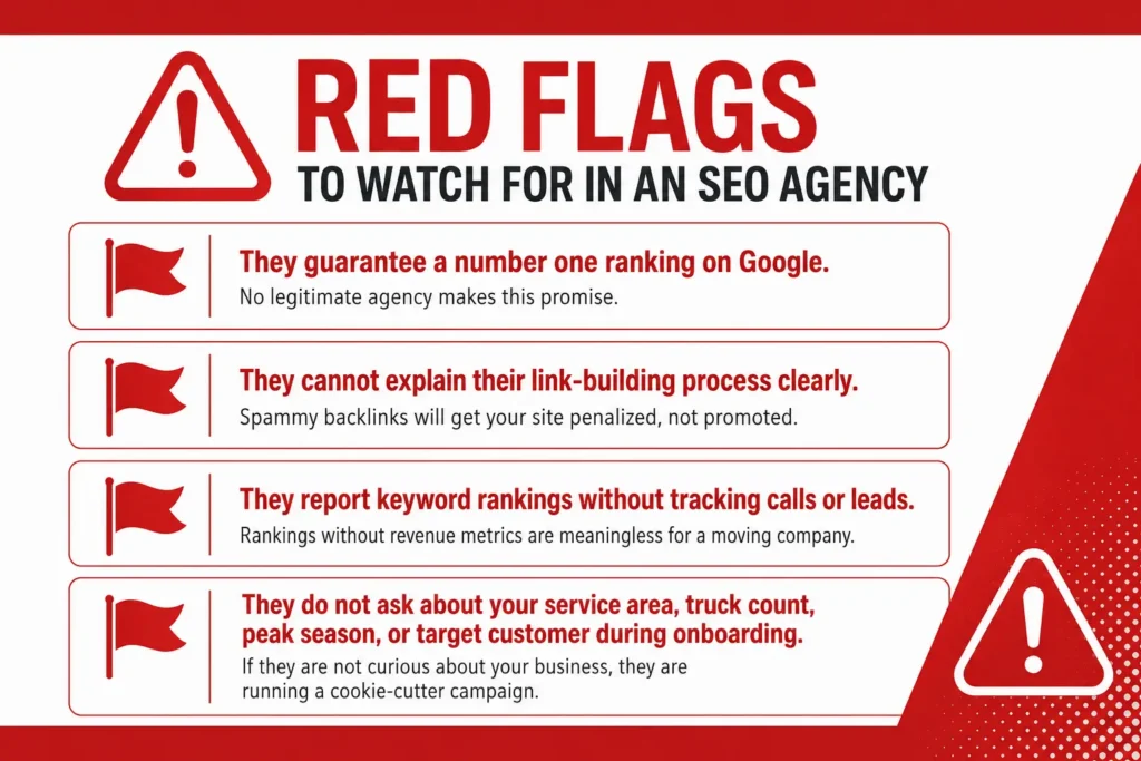 Red flags to watch for before hiring an SEO company for moving companies