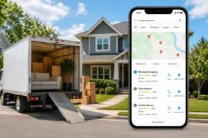 Moving company truck with Google Maps showing number one local SEO ranking for moving companies in 2026