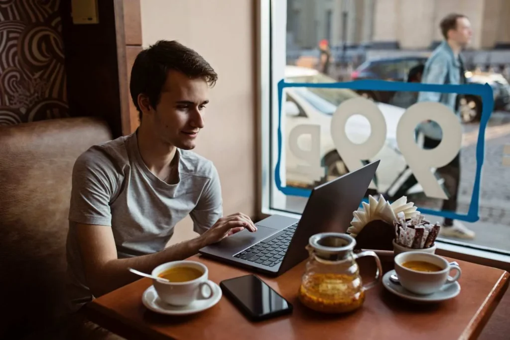 Answer engine optimization shown as an AI chat answer citing website sources beside a search results page