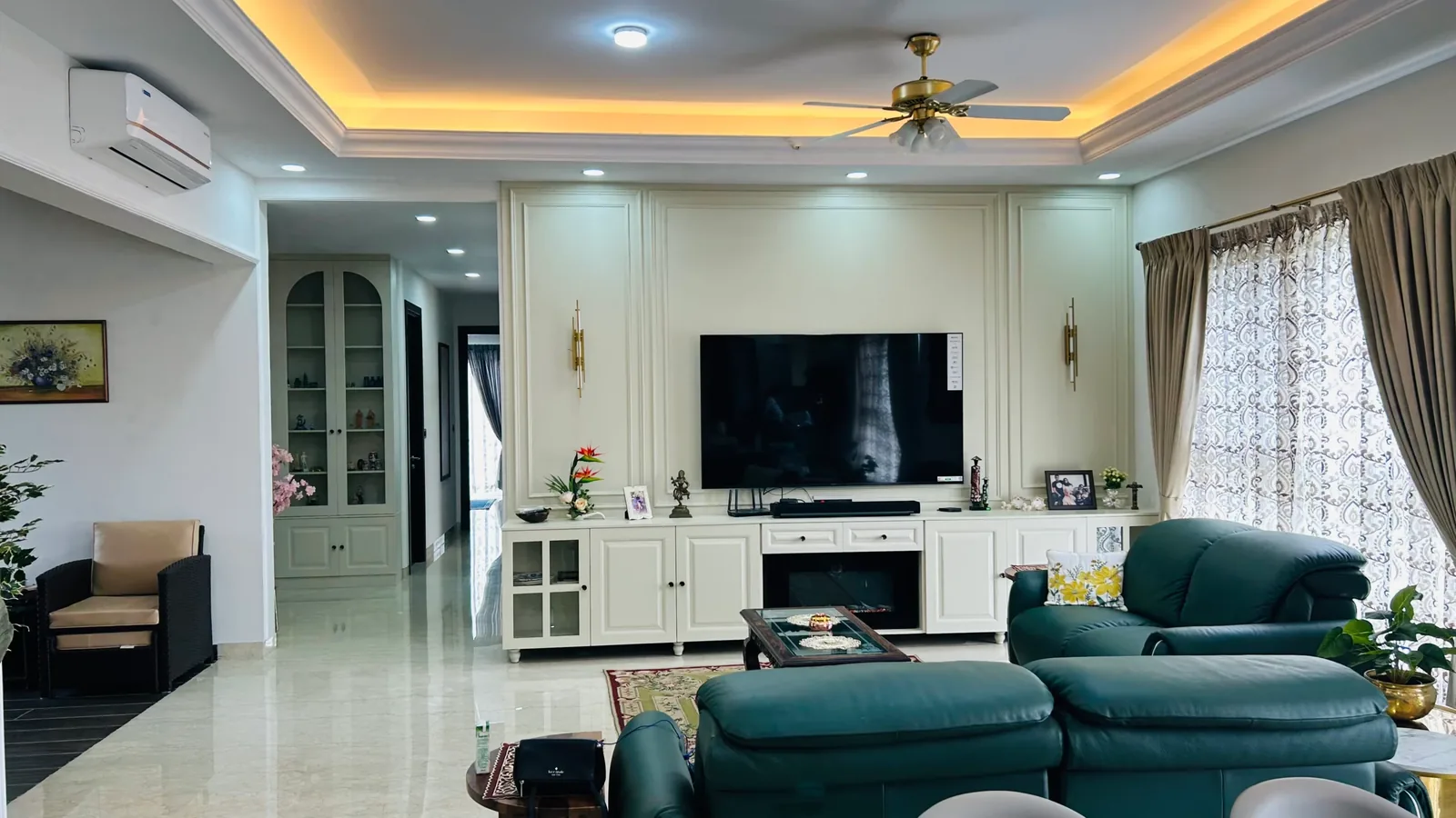 Completed living room interior by Elegante Interiors in Bengaluru
