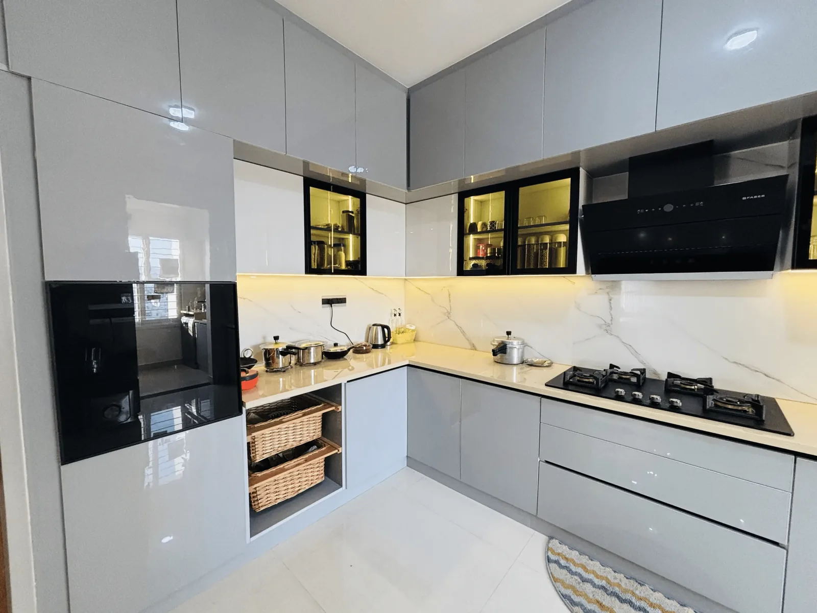 Modular kitchen designed and installed by Elegante Interiors, Bengaluru