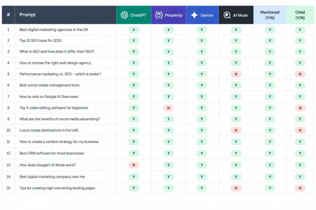 GEO prompt tracking spreadsheet for measuring AI search visibility
