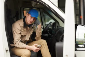 hvac marketing agency dashboard review with technician and service van.