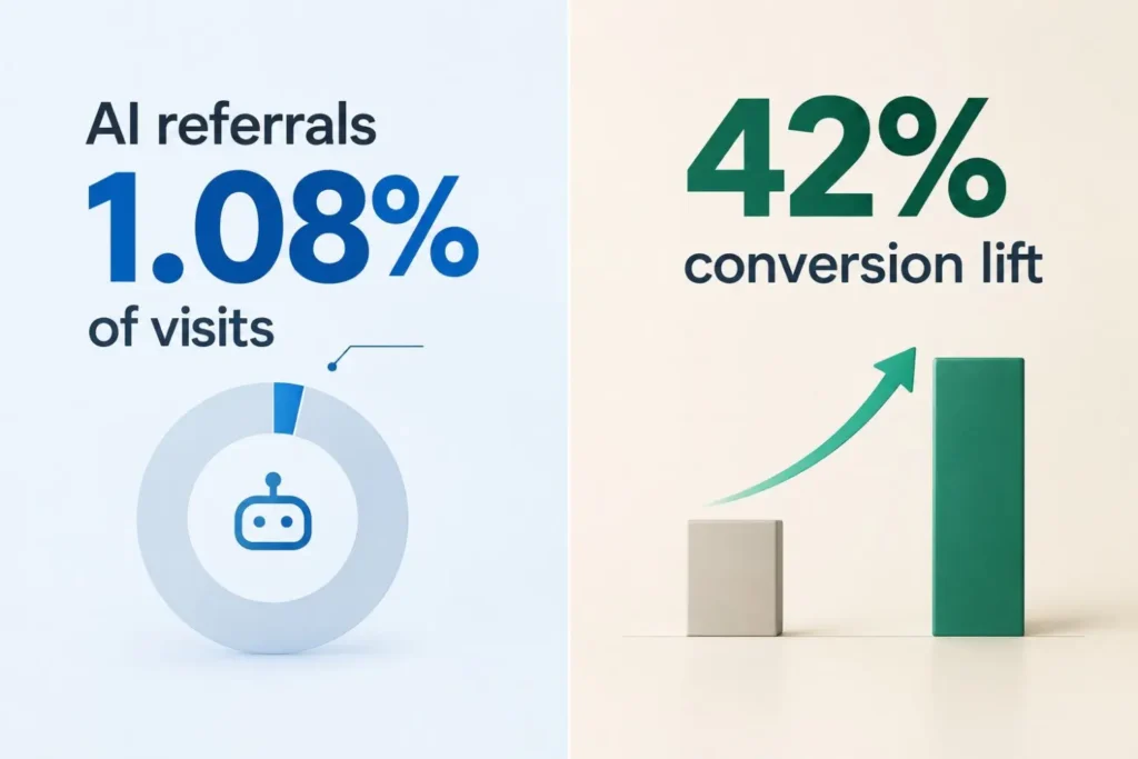 AI referral traffic statistics showing small share of visits but higher retail conversion