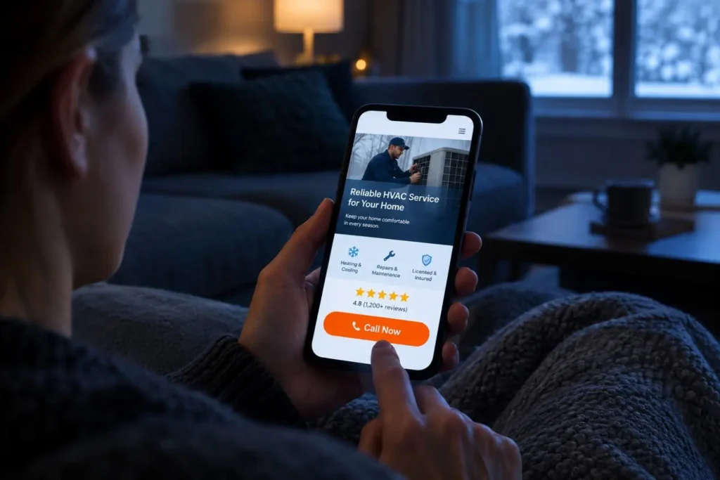 Best HVAC websites viewed on a phone with tap-to-call and reviews above the fold