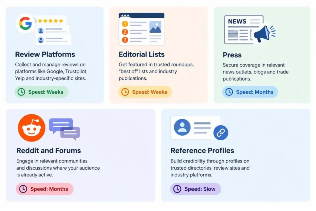 Source types to target for getting cited by ChatGPT, from review platforms to Reddit